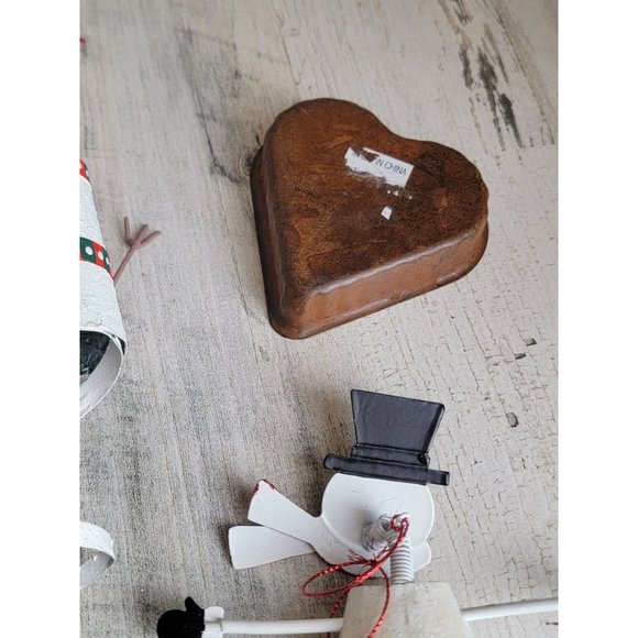 Vintage rustic Snowman Spiral heart ornament Xmas set - Picture 14 of 14